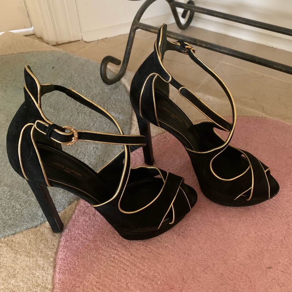 Louis Vuitton black and gold sandals